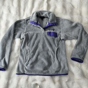 Patagonia Synchilla Snap-T Fleece Pullover Gray Purple Trim Women’s Small